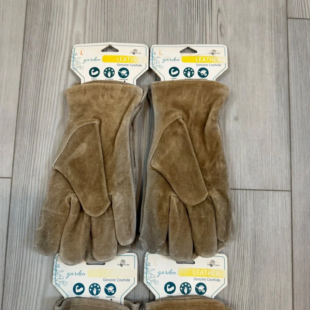 MidWest Quality Gloves Garden Leather Cowhide Work Gloves Lot of 4 Tan 2911M2 L